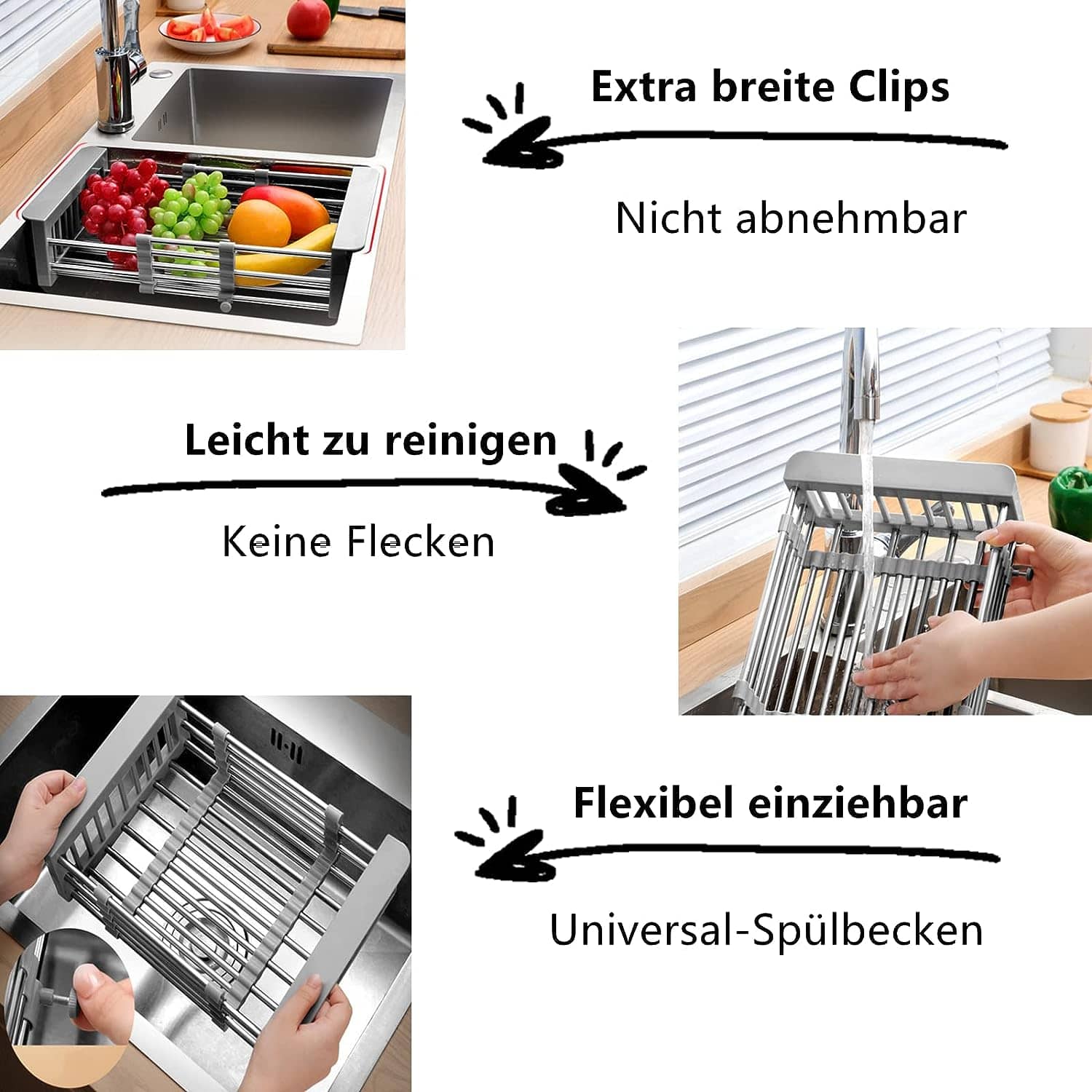 Faizee Home Teleskop-Abtropfgestell – Ausziehbar 30,5–45 cm – Edelstahl & Kunststoff