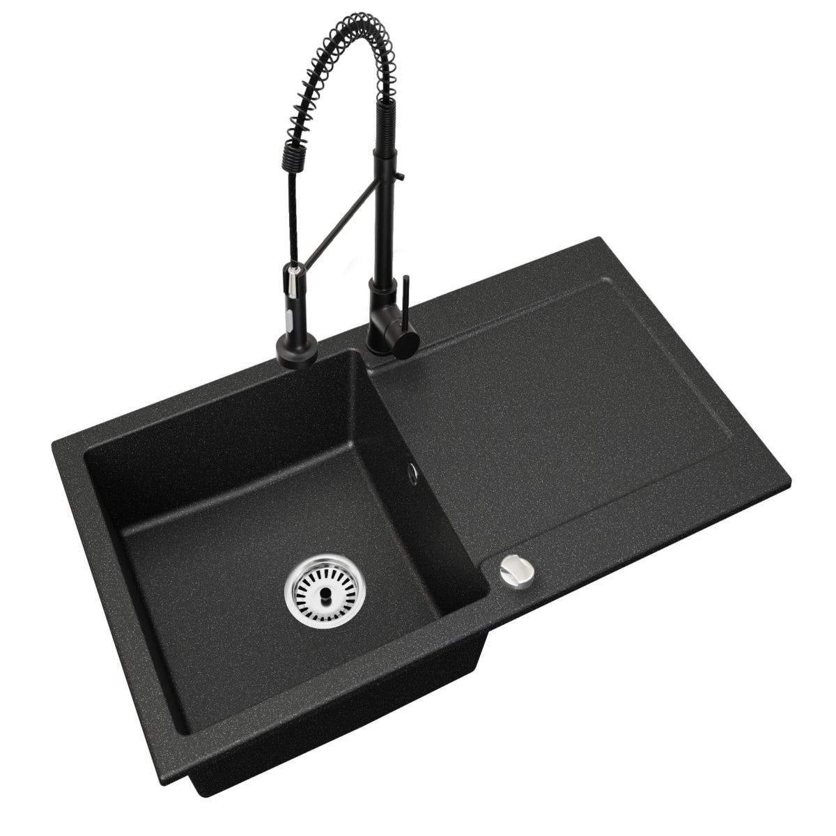 Granitspüle Element 90x50 cm mit Abtropffläche inkl. Armatur & Siphon-Set