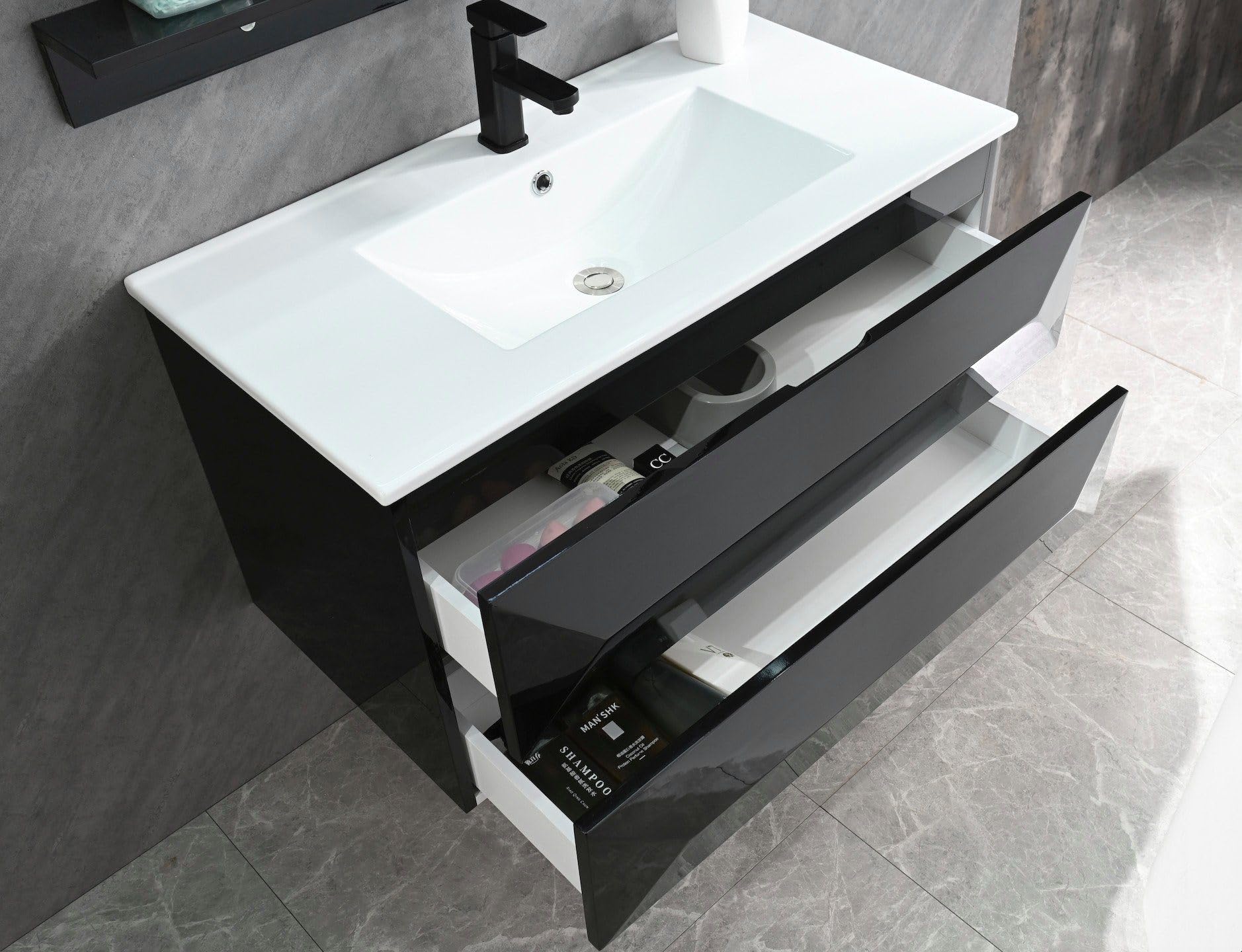 Badmöbel Set 90 cm Schwarz – Waschbecken mit Unterschrank & Spiegel | Faizee Home