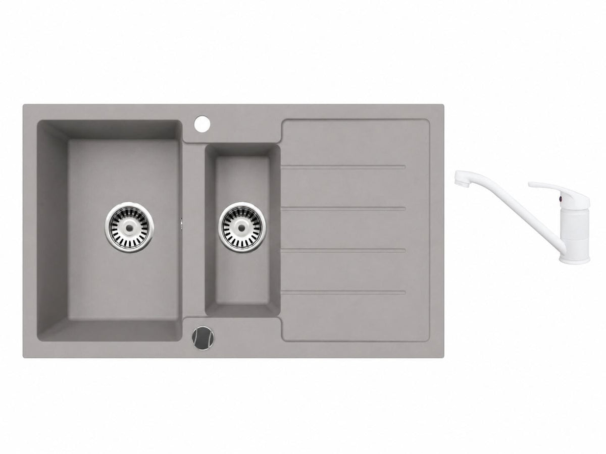 Faizee Home Granitspüle 100 × 50 cm mit 1,5 Becken – inkl. wählbarer Armatur & Siphon-Set