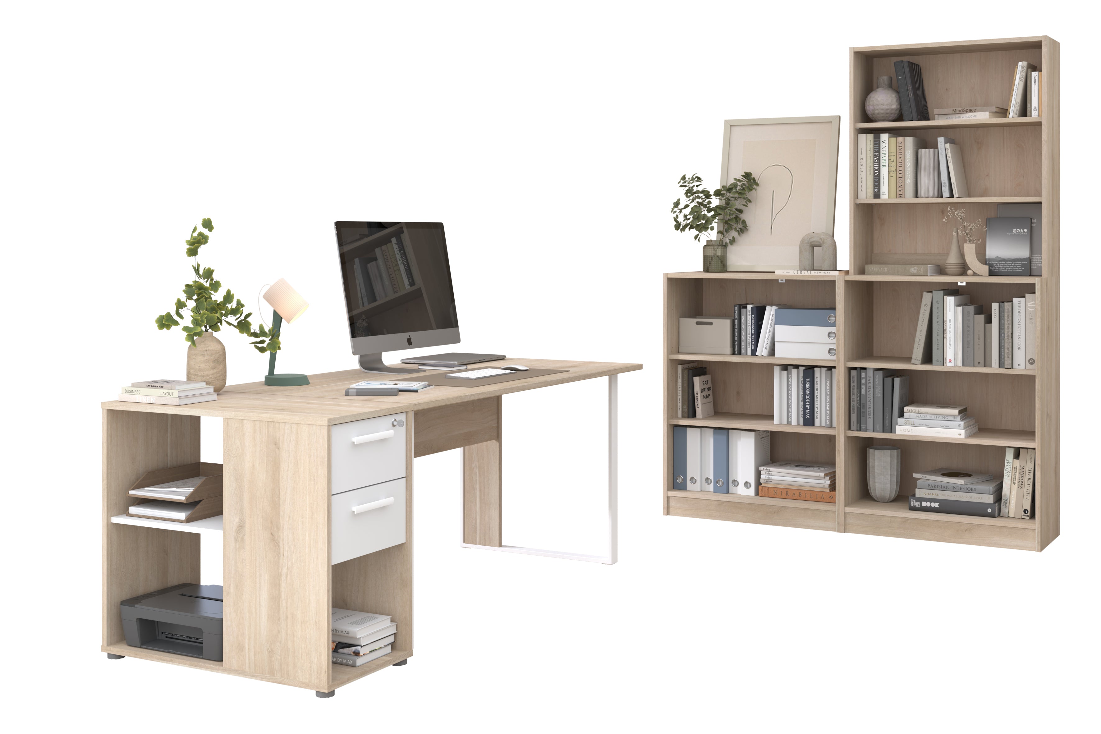 Parisot - Start Up 12 | Schreibtisch-Set 5-teiliges Büro-Set mit 2 Regalen, Aufsatz & Rollcontainer