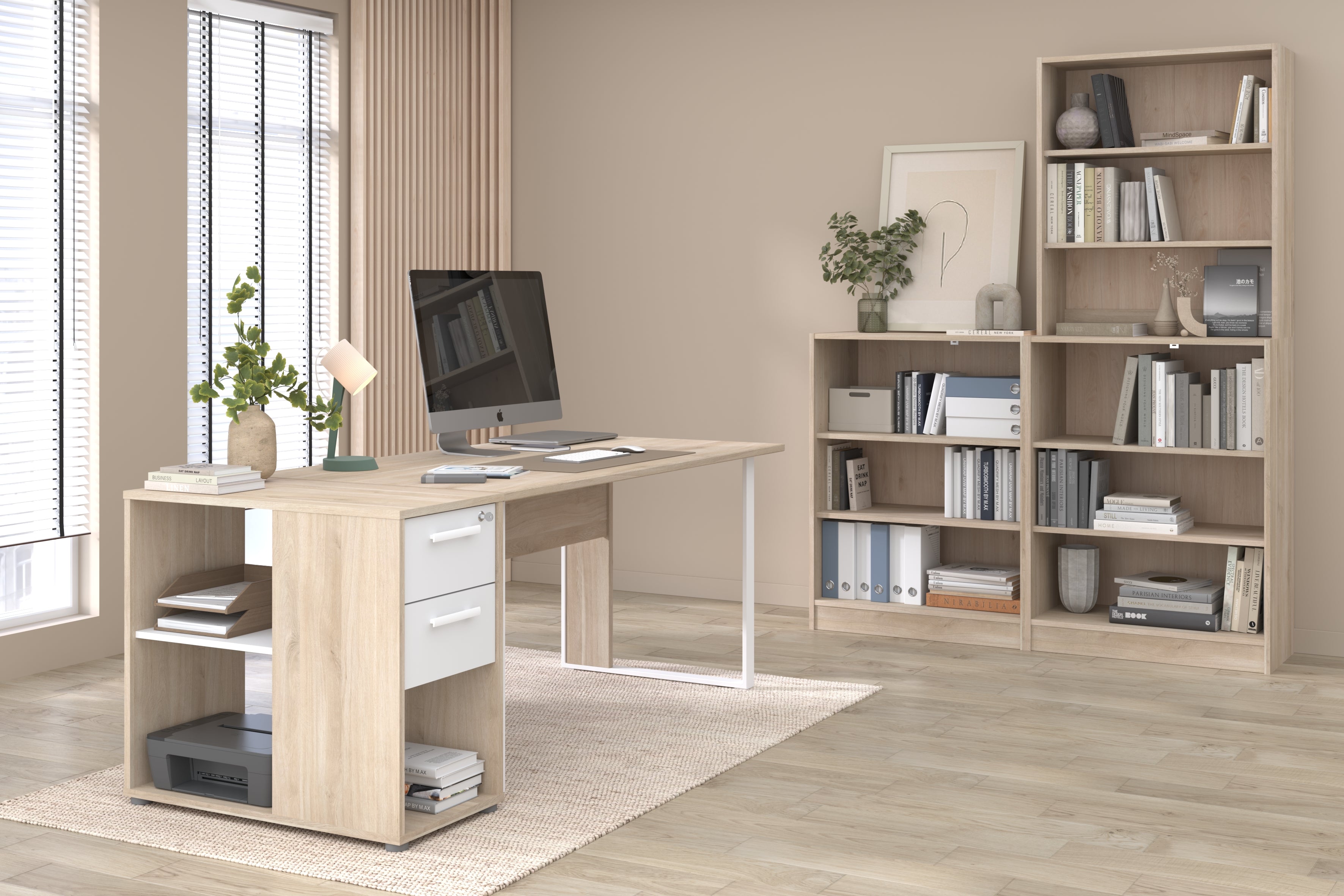 Parisot - Start Up 12 | Schreibtisch-Set 5-teiliges Büro-Set mit 2 Regalen, Aufsatz & Rollcontainer