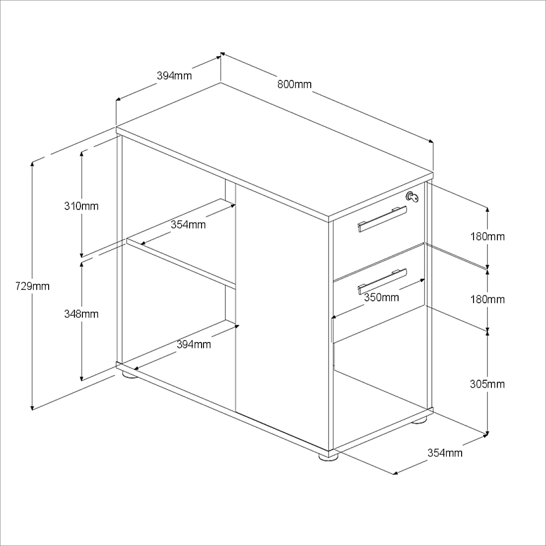 Parisot Start Up 13 Büro-Komplett-Set – Schreibtisch, Container, 2 Regale & Regalaufsatz – Weiß / Japanische Eiche