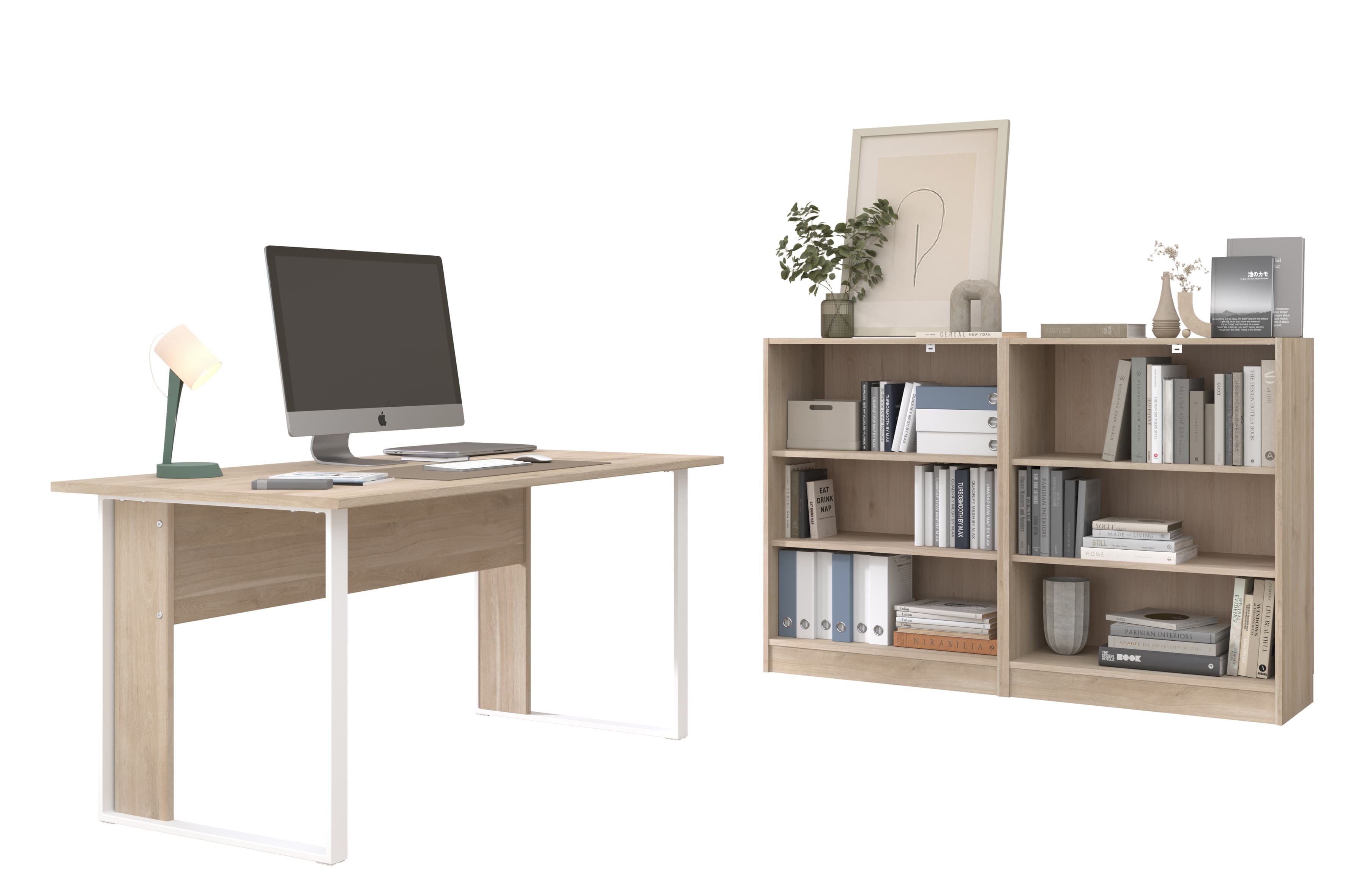 Parisot Start Up 22 Büromöbel-Set 3-teilig – Schreibtisch 150 × 80 cm mit 2 Regalen, Metallgestell & Japanische Eiche