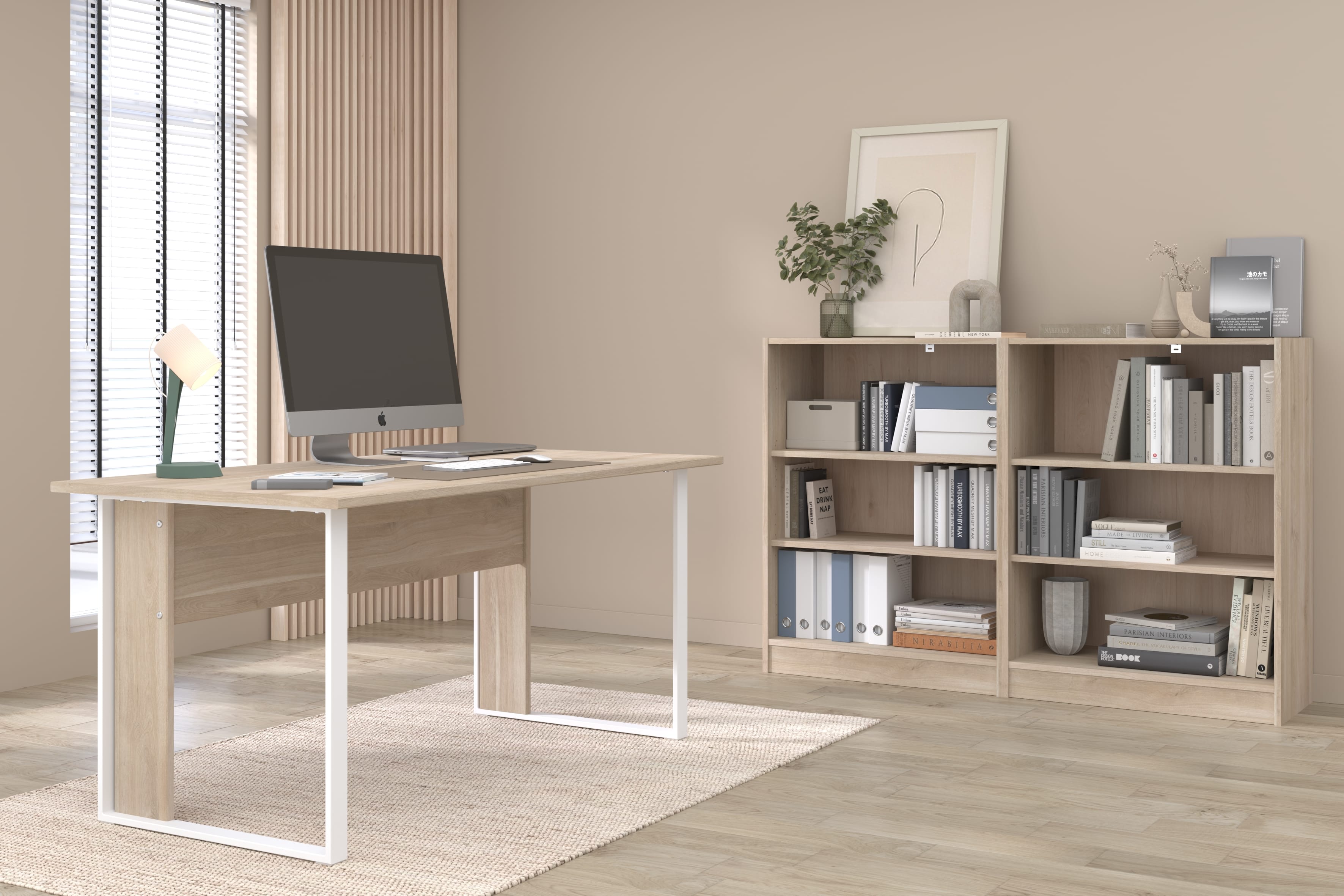 Parisot Start Up 22 Büromöbel-Set 3-teilig – Schreibtisch 150 × 80 cm mit 2 Regalen, Metallgestell & Japanische Eiche