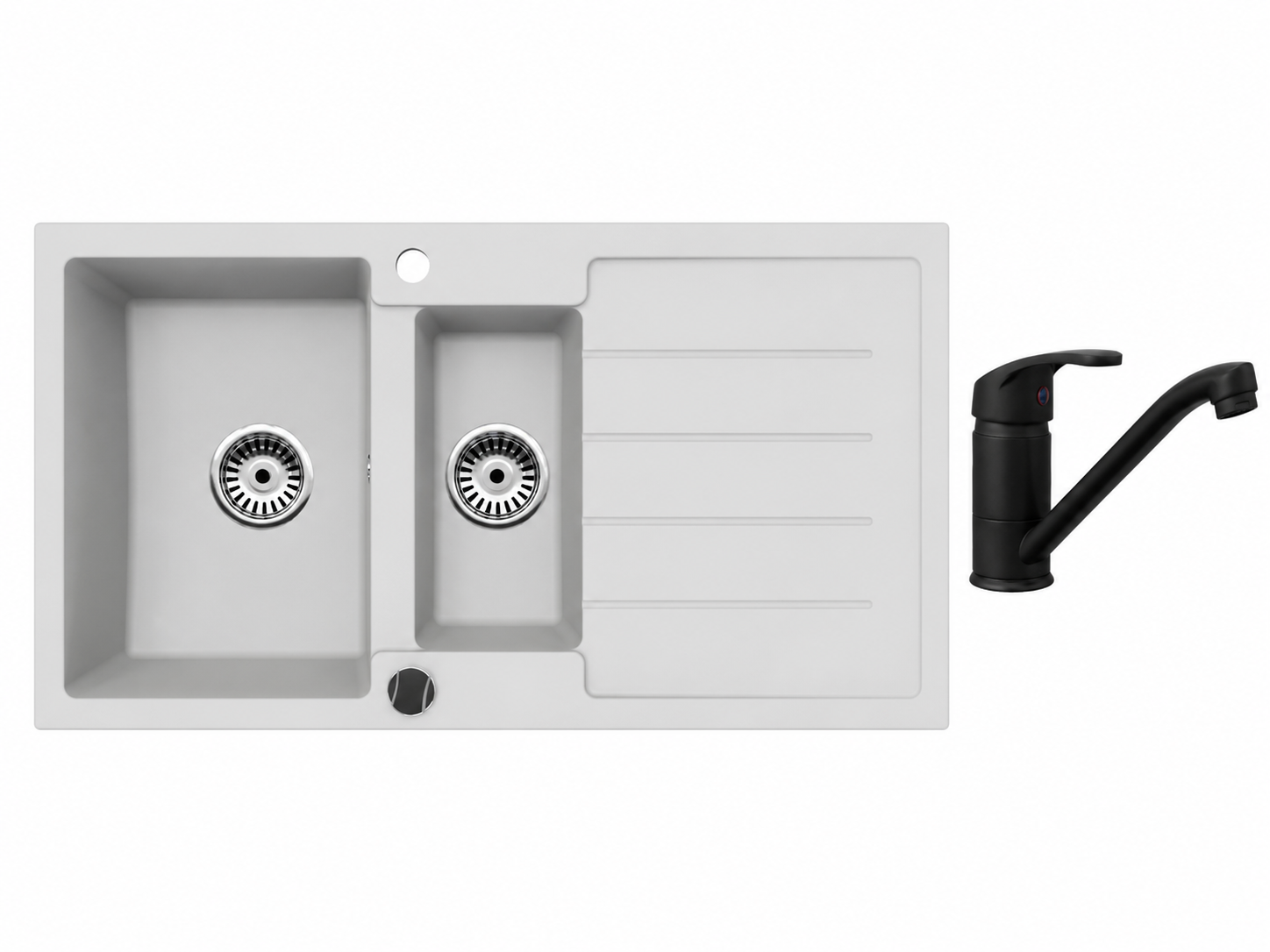 Faizee Home Granitspüle 100 × 50 cm mit 1,5 Becken – inkl. wählbarer Armatur & Siphon-Set