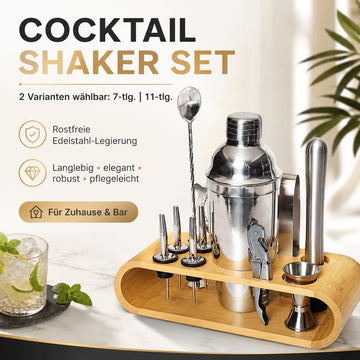 Faizee Home Cocktail-Set Edelstahl 7-tlg. oder 11-tlg. mit Shaker & Barzubehör