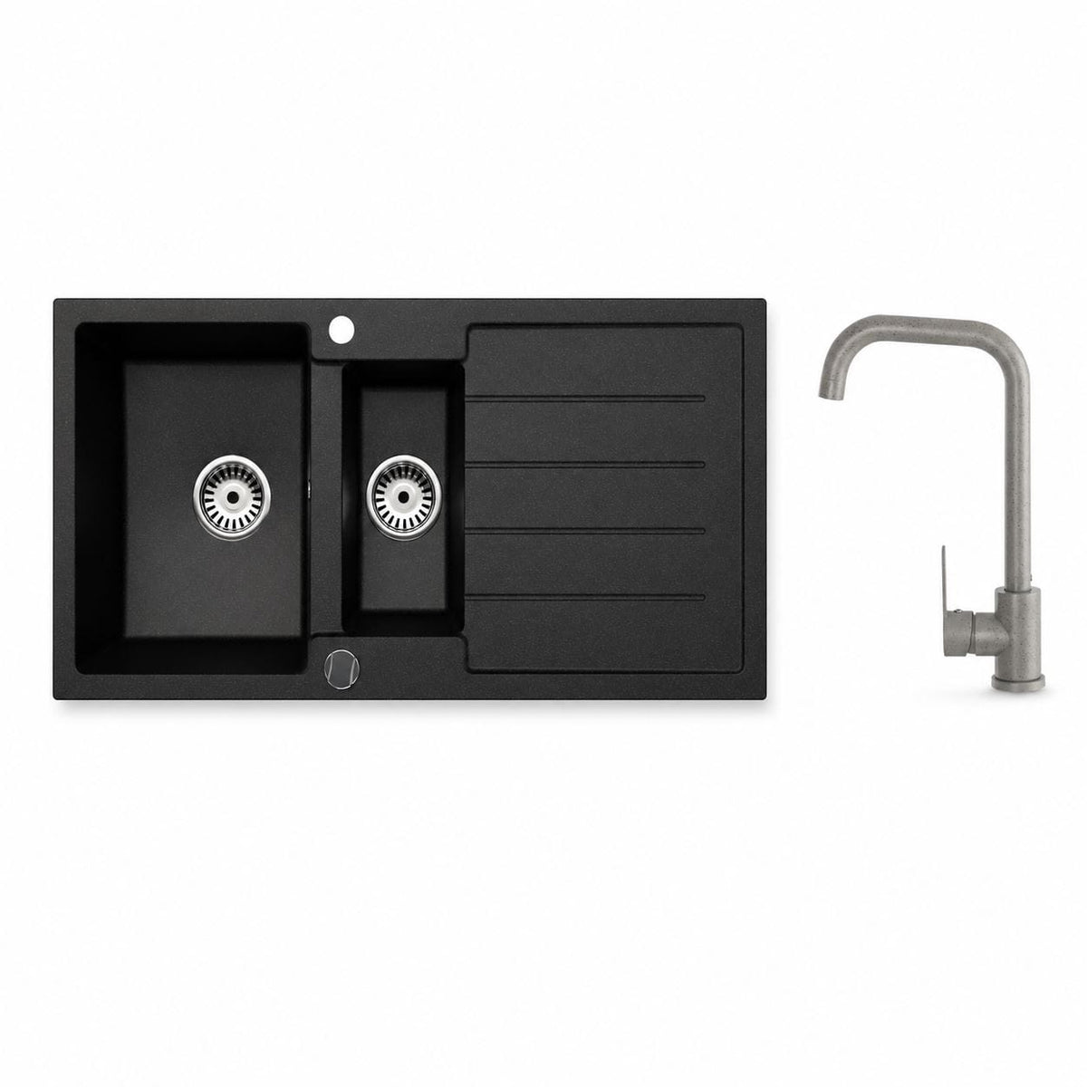 Faizee Home Granitspüle 100 × 50 cm mit 1,5 Becken – inkl. wählbarer Armatur & Siphon-Set