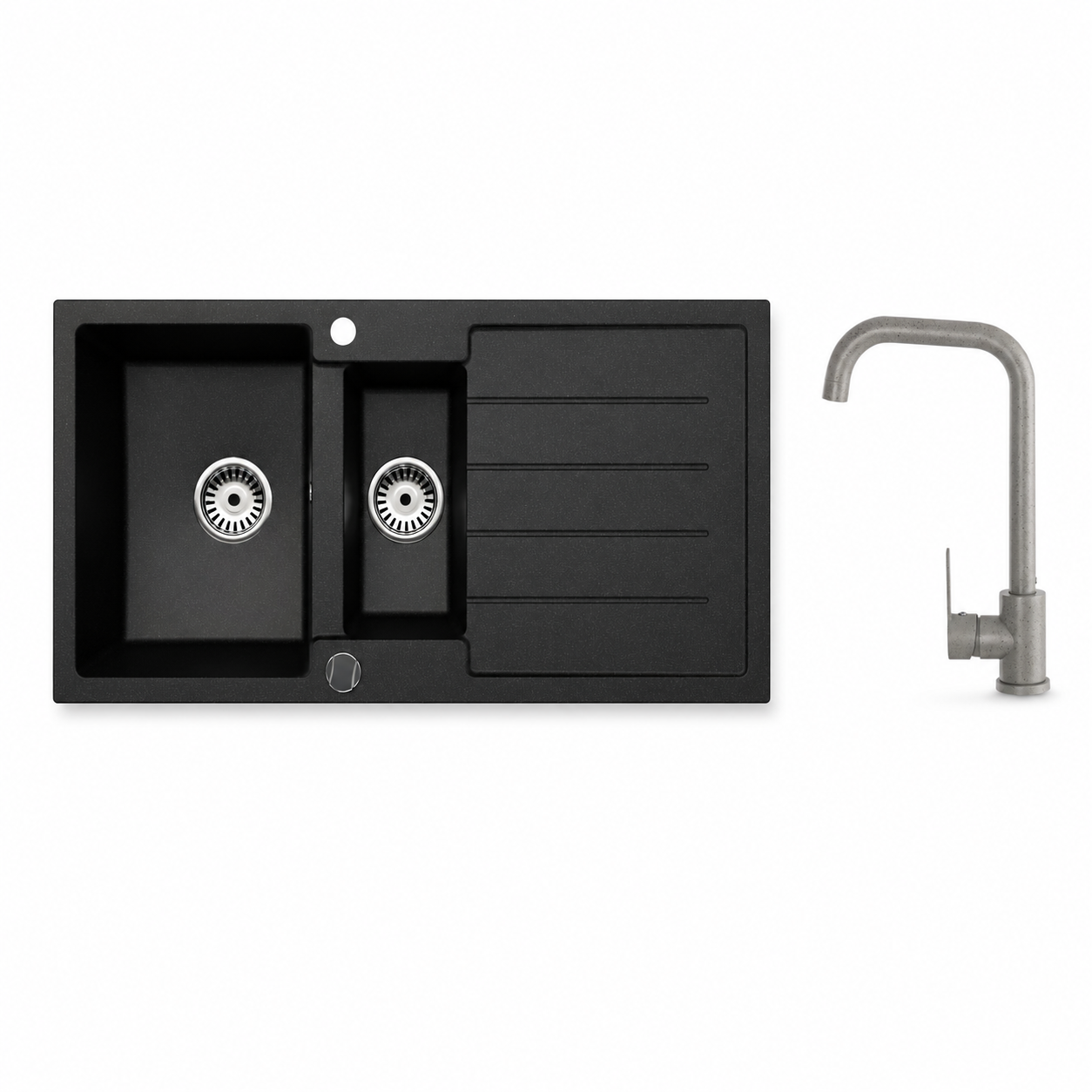 Faizee Home Granitspüle 100 × 50 cm mit 1,5 Becken – inkl. wählbarer Armatur & Siphon-Set
