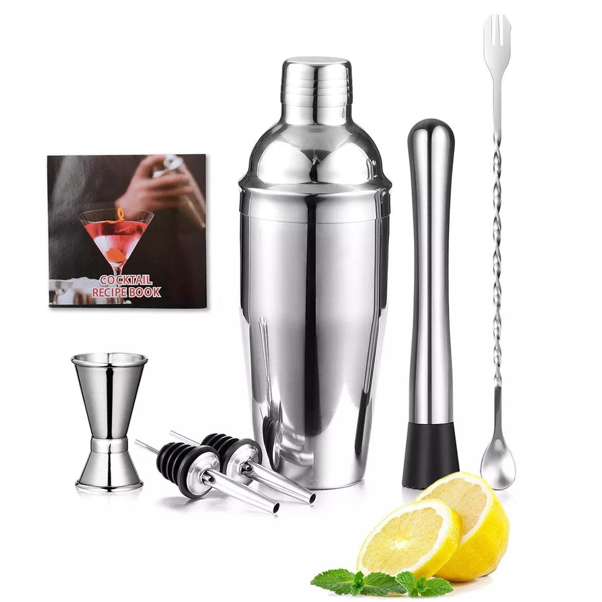 Faizee Home Cocktail-Set Edelstahl 7-tlg. oder 11-tlg. mit Shaker & Barzubehör