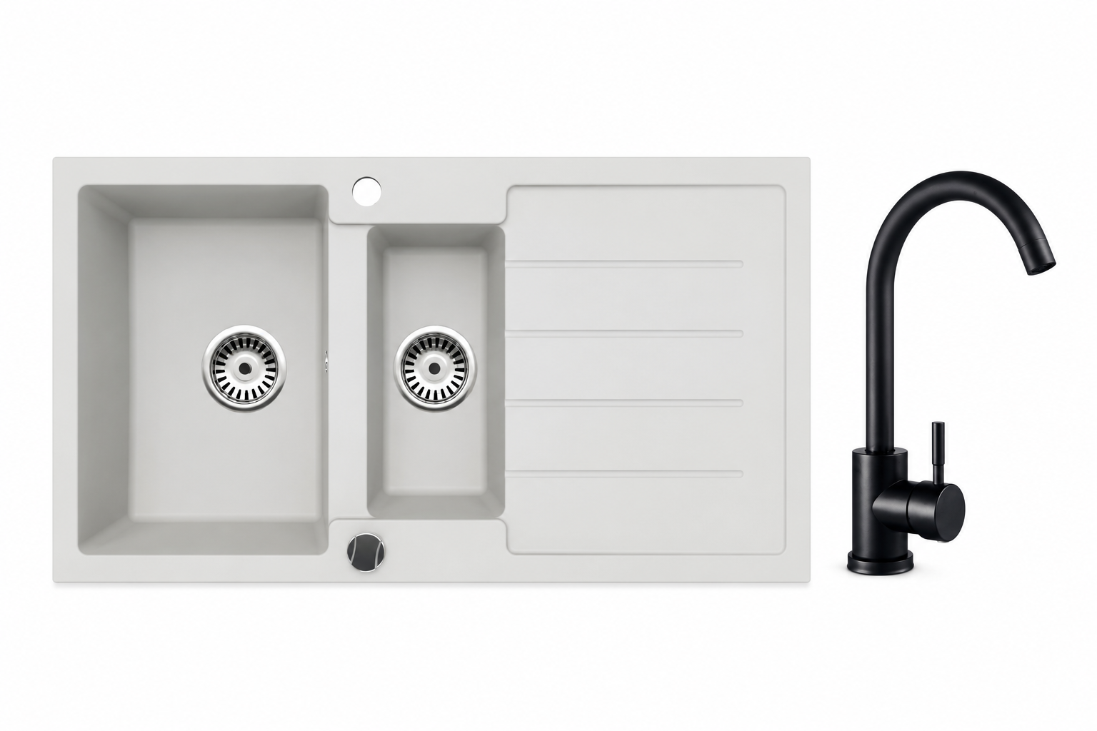 Faizee Home Granitspüle 100 × 50 cm mit 1,5 Becken – inkl. wählbarer Armatur & Siphon-Set