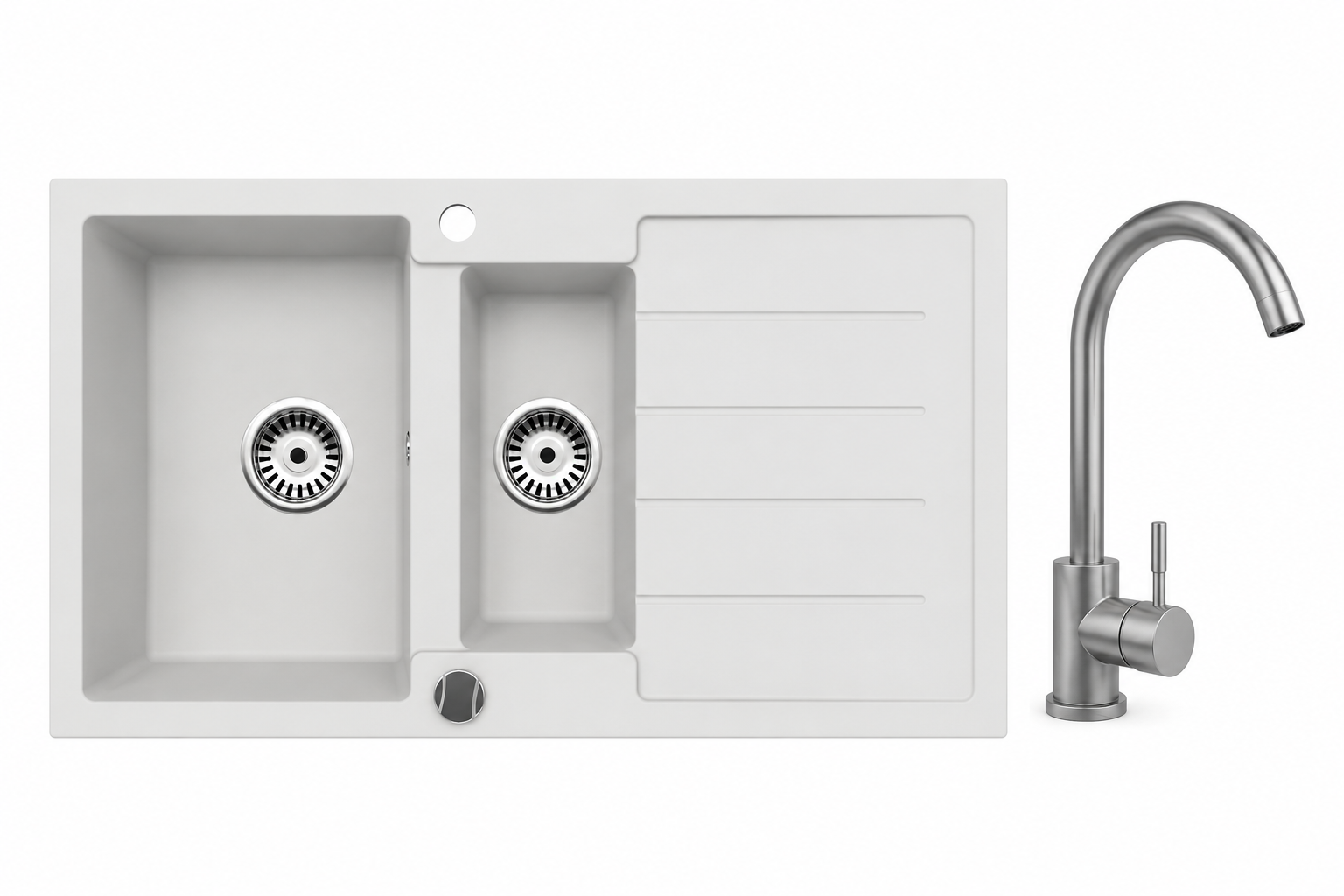 Faizee Home Granitspüle 100 × 50 cm mit 1,5 Becken – inkl. wählbarer Armatur & Siphon-Set
