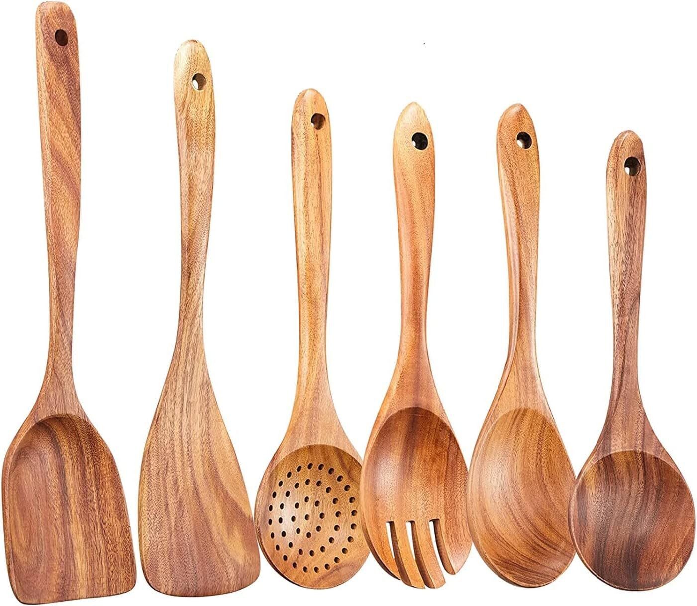 Faizee Home Holz-Kochutensilien-Set 6-teilig – Massivholz Küchenhelfer für Pfannen & Töpfe