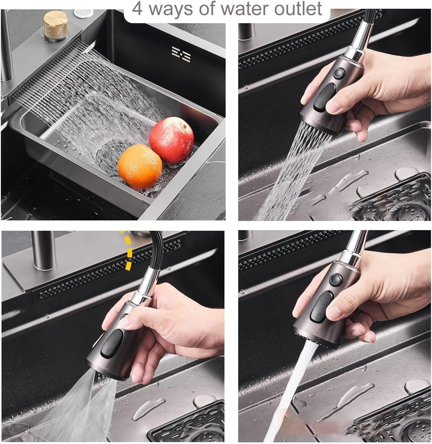 Neom Edelstahlspüle 75x45 cm mit 4-fach Wasserhahn, Wasserfall & Zubehör