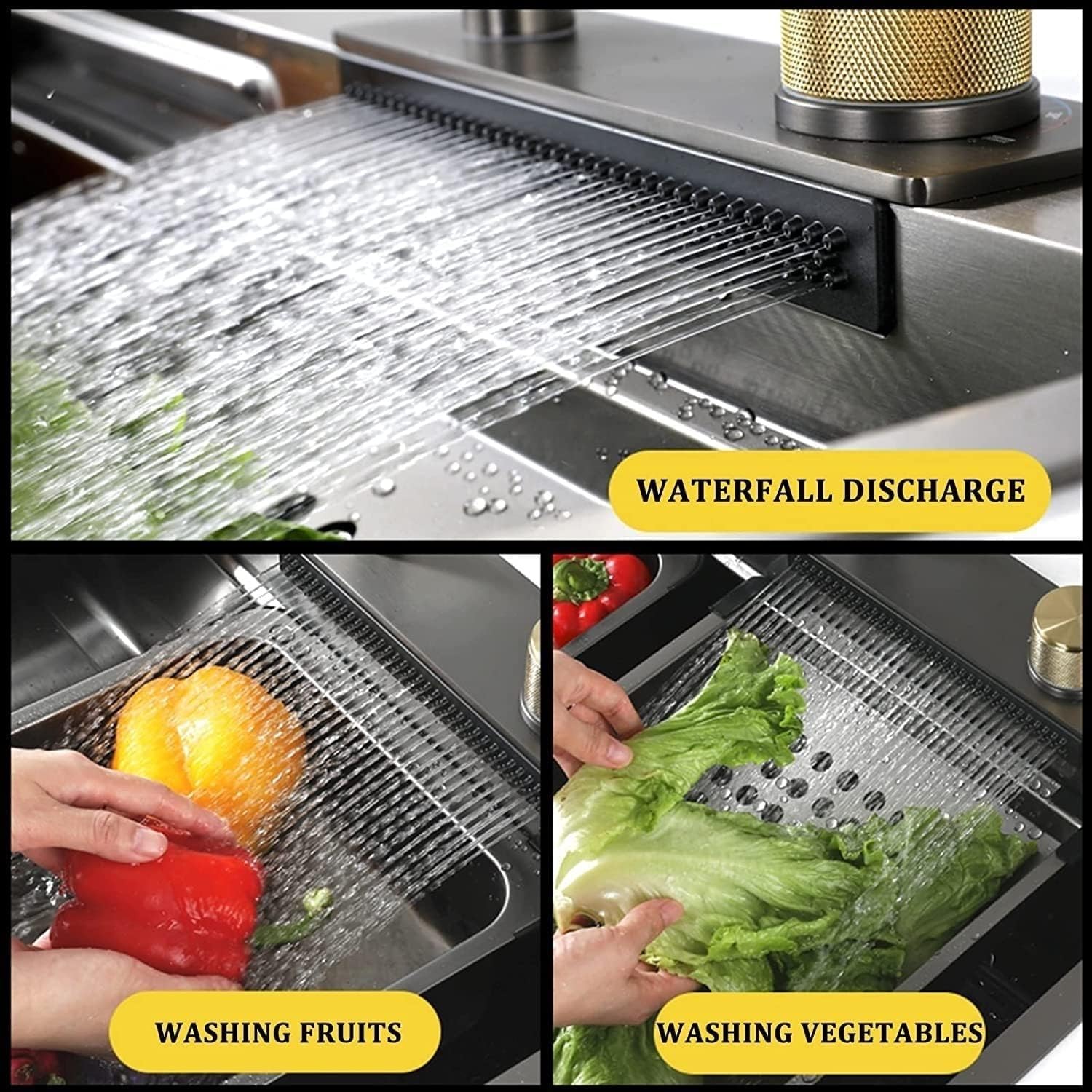 Neom Edelstahlspüle 75x45 cm mit 4-fach Wasserhahn, Wasserfall & Zubehör