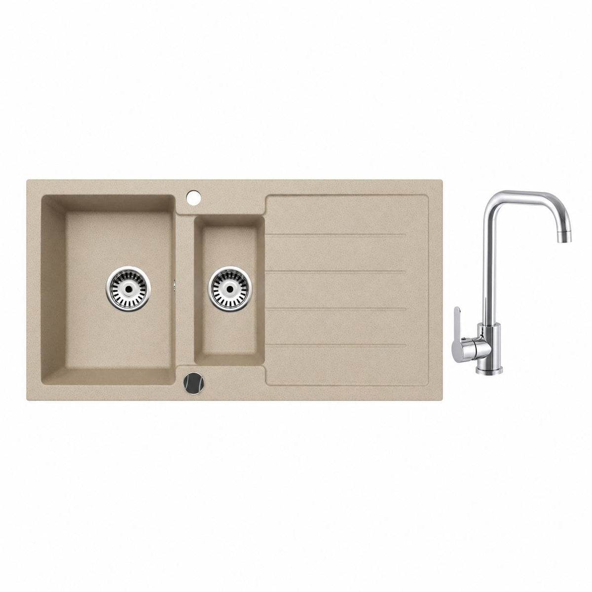 Faizee Home Granitspüle 100 × 50 cm mit 1,5 Becken – inkl. wählbarer Armatur & Siphon-Set
