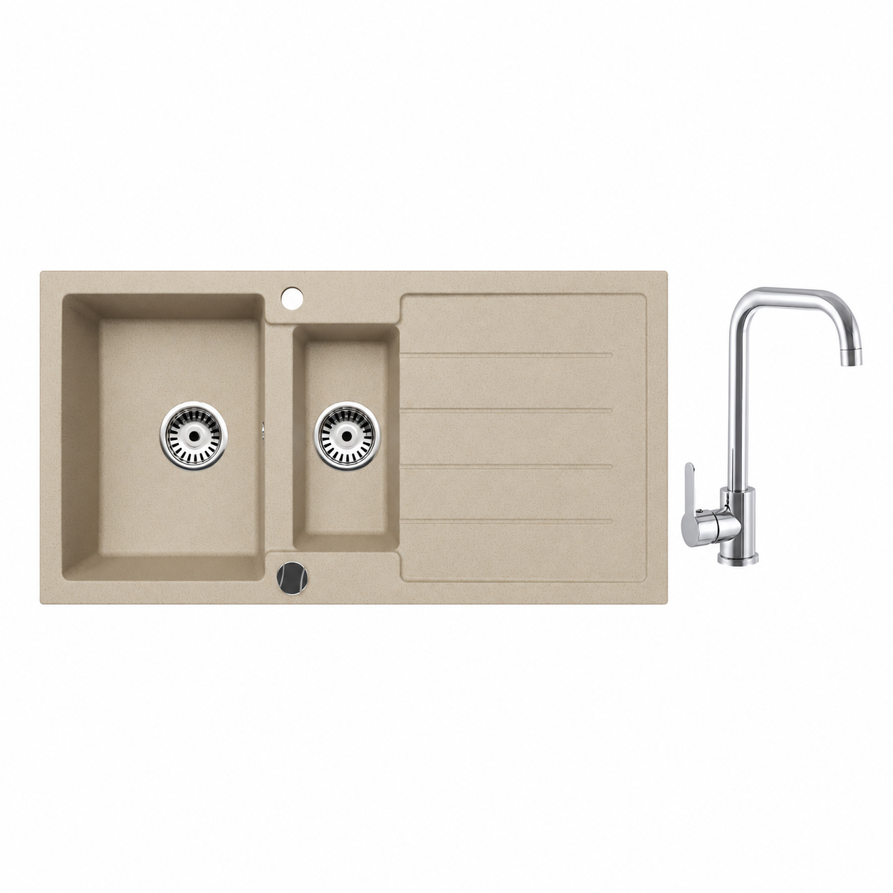 Faizee Home Granitspüle 100 × 50 cm mit 1,5 Becken – inkl. wählbarer Armatur & Siphon-Set