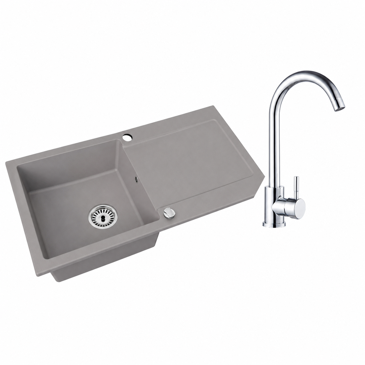 Granitspüle Element mit Abtropffläche – Einbauspüle beidseitig montierbar, inkl. Siphon Mit Armatur