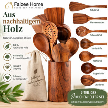 Kochbesteckhalter & Koch-Set Akazienholz 7-tlg