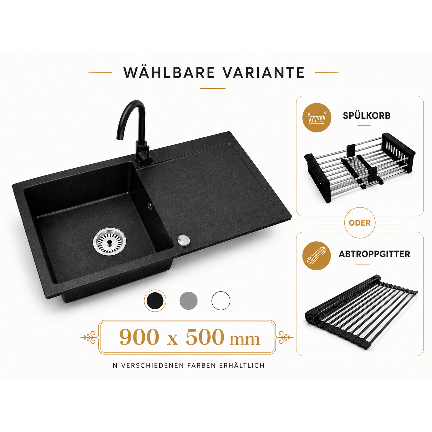 Granitspüle Element mit Armatur und wählbares Extra