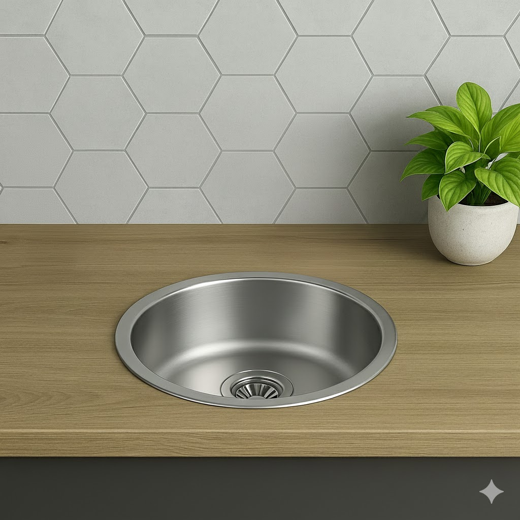 Faizee Home Edelstahl-Rundspüle Ø 42 cm – Mit Küchenarmatur, Siphon & Spülmaschinenanschluss