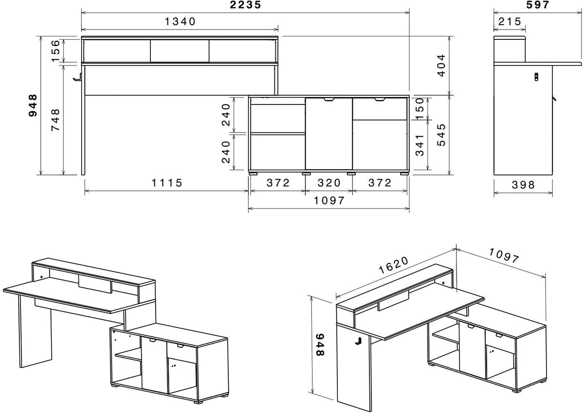 Parisot Work 11 Gaming Tisch 2-teilig – Gaming Eckschreibtisch mit LED Farbwechsel, Headsethalter & Fächern
