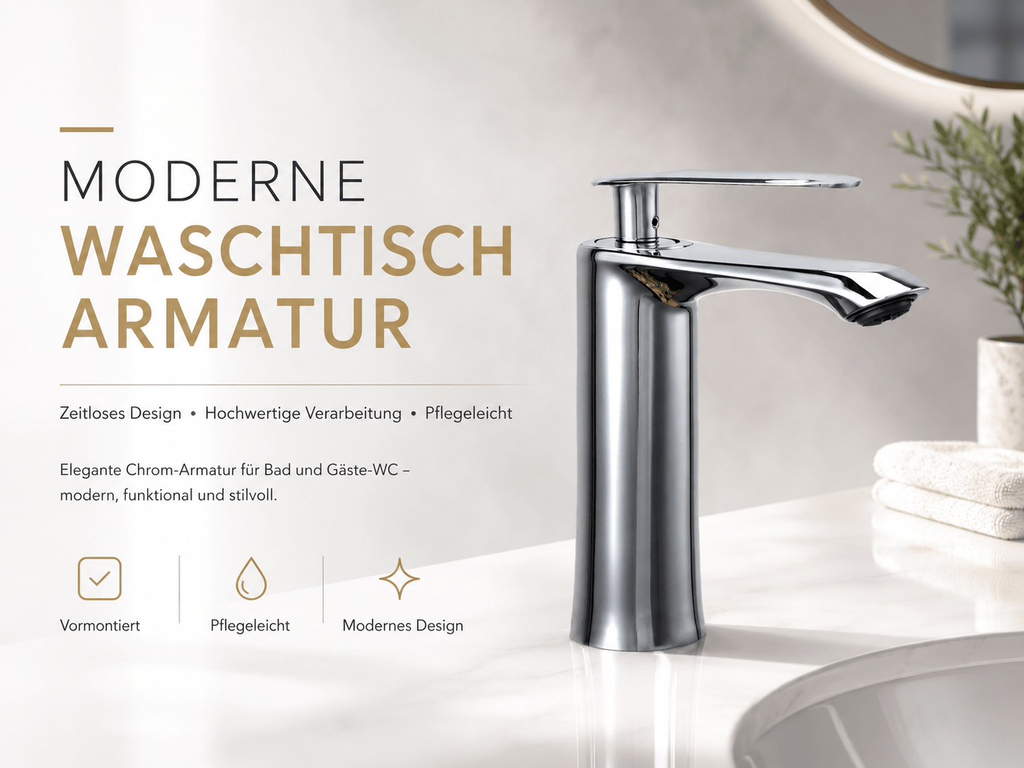 Aqua Extend Armatur – Verchromte Messing-Armatur für Bad & Küche mit Keramikventil