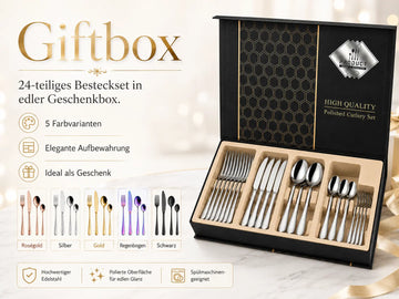 Faizee Home 24-teiliges Besteckset für 6 Personen – Edelstahl, 5 Farben & Geschenkbox