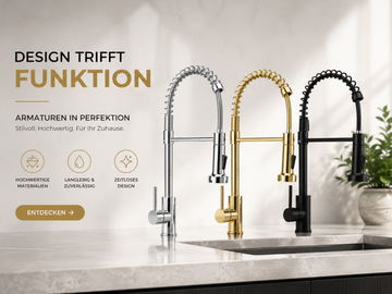 Spiral Küchenarmatur Schwarz, Gold oder Silber – Profi-Armatur mit Ausziehbrause, 360° Drehung & Messingkörper