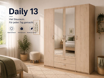 Parisot Daily 13 Kleiderschrank 160 cm mit Spiegel Jackson Eiche