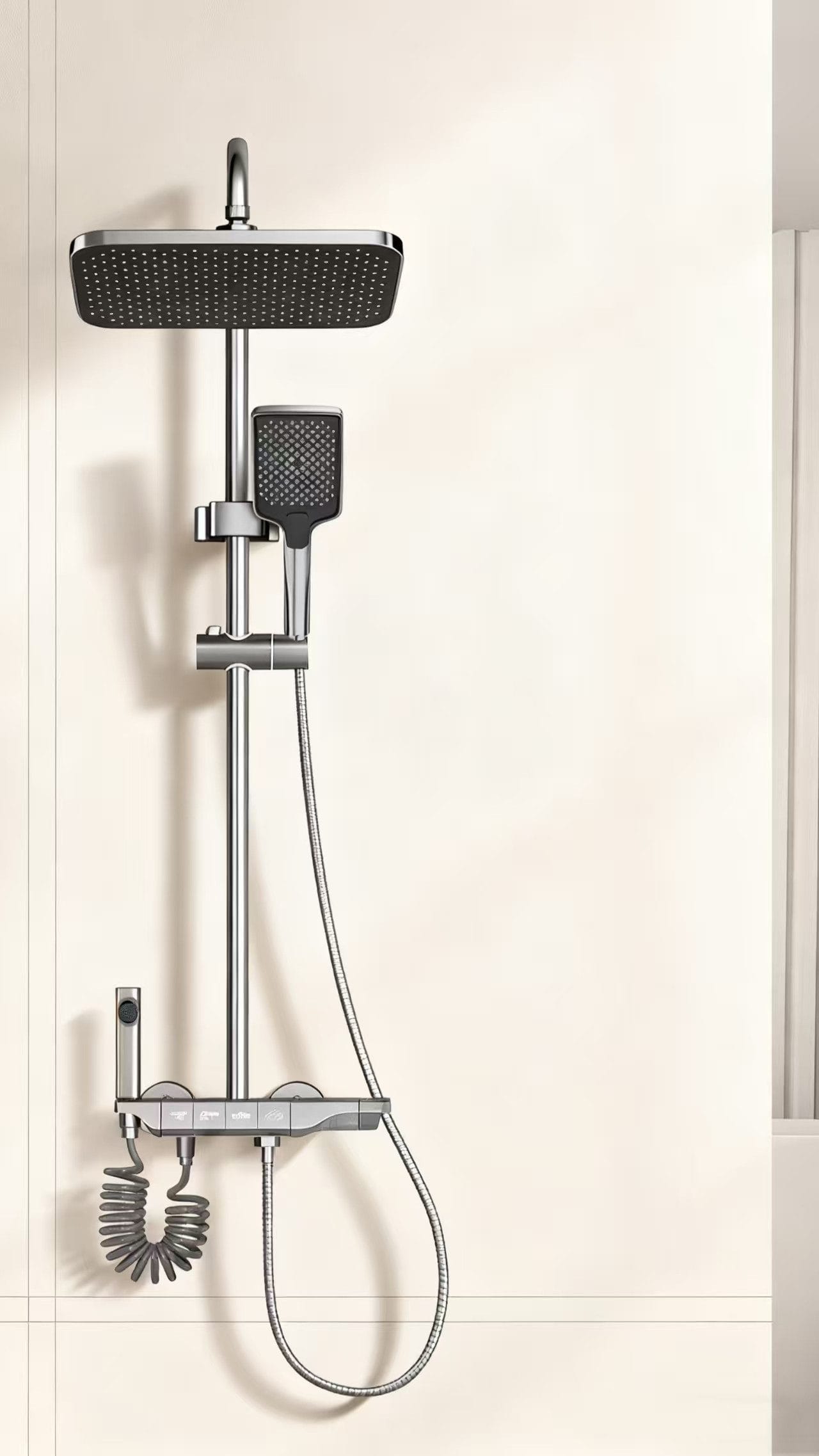 Faizee Home Hydroniq Duschsystem mit Thermostat – Regendusche, Handbrause & höhenverstellbare Duschstange