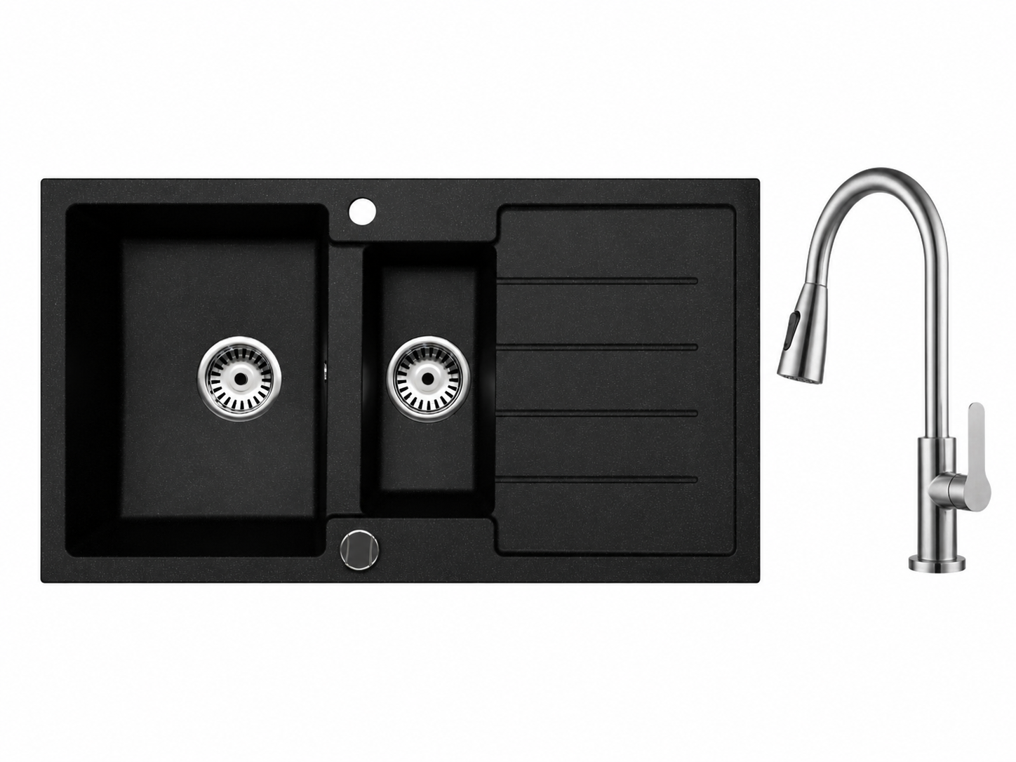 Faizee Home Granitspüle 100 × 50 cm mit 1,5 Becken – inkl. wählbarer Armatur & Siphon-Set