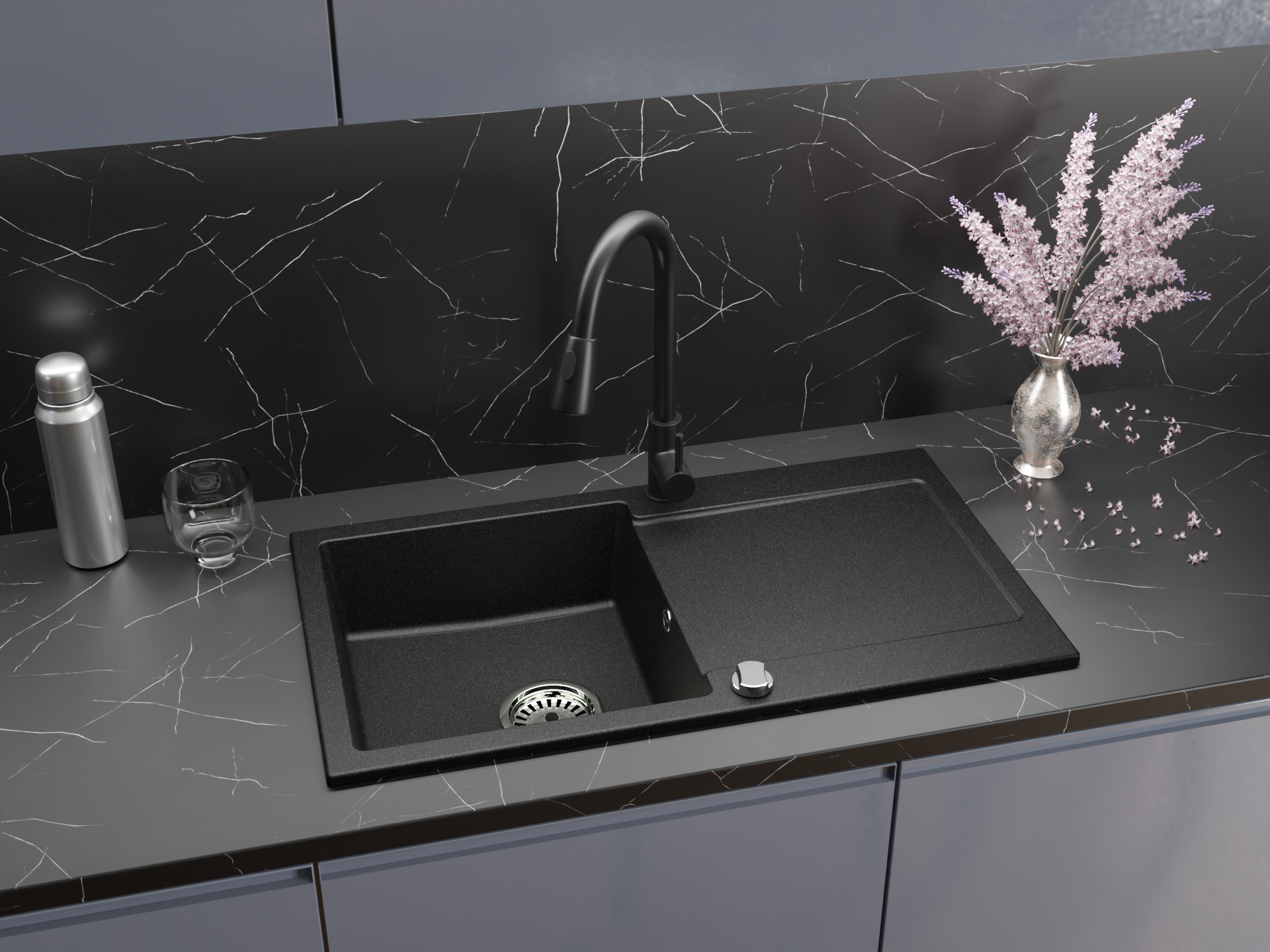 Granitspuele_Element_90x50_cm_mit_Abtropfflaeche_inkl._Armatur_Siphon-Set