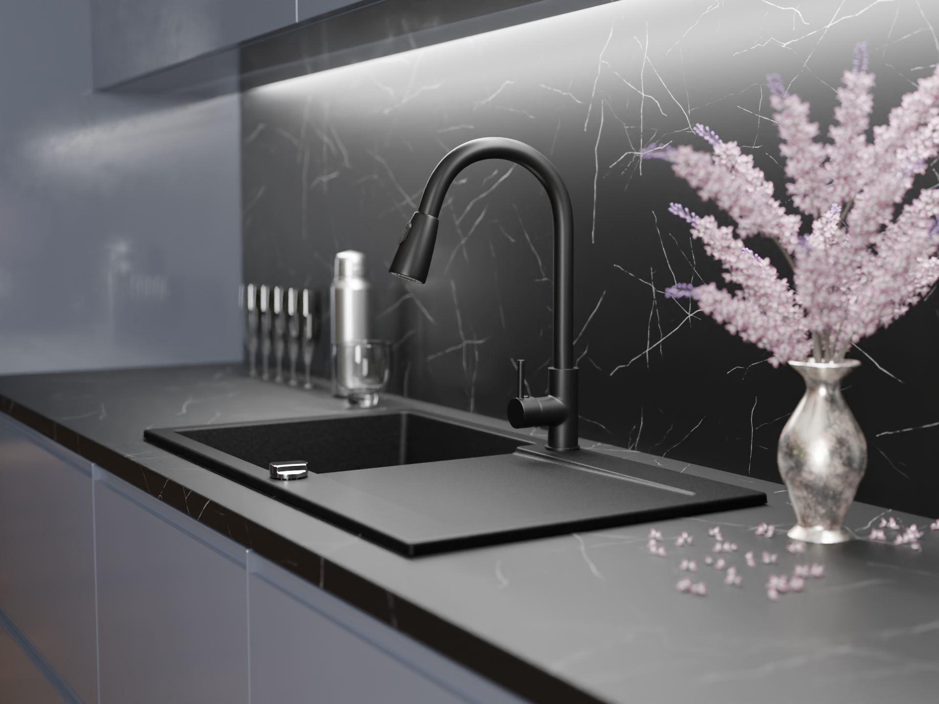 Granitspuele_Element_90x50_cm_mit_Abtropfflaeche_inkl._Armatur_Siphon-Set