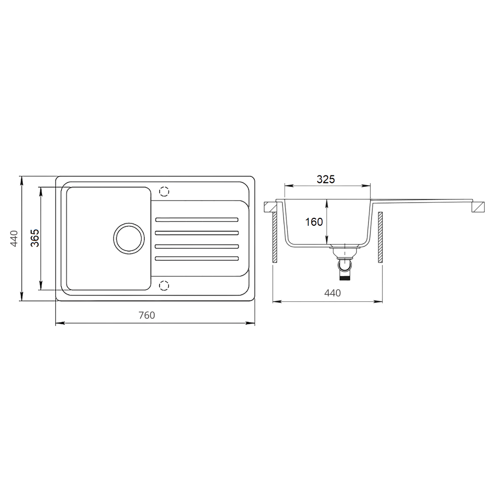 Granitspüle 76x44 + Armatur Cado – inkl. Siphon-Set