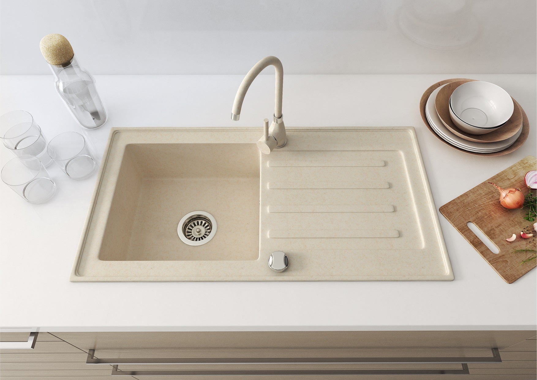 Granitspüle 76x44 cm – Einbauspüle in Farben + Siphon Set