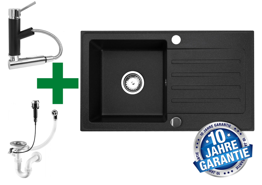 Granitspüle 76x44 + Armatur Cado – inkl. Siphon-Set