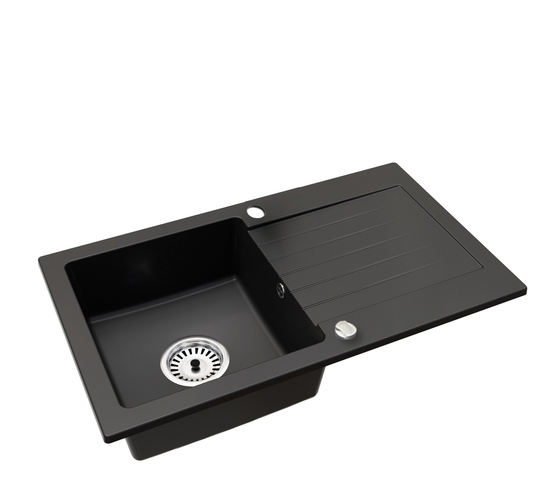 Granitspüle 75x43,5 cm mit Abtropffläche – Alisha Einbauspüle beidseitig montierbar, inkl. Siphon