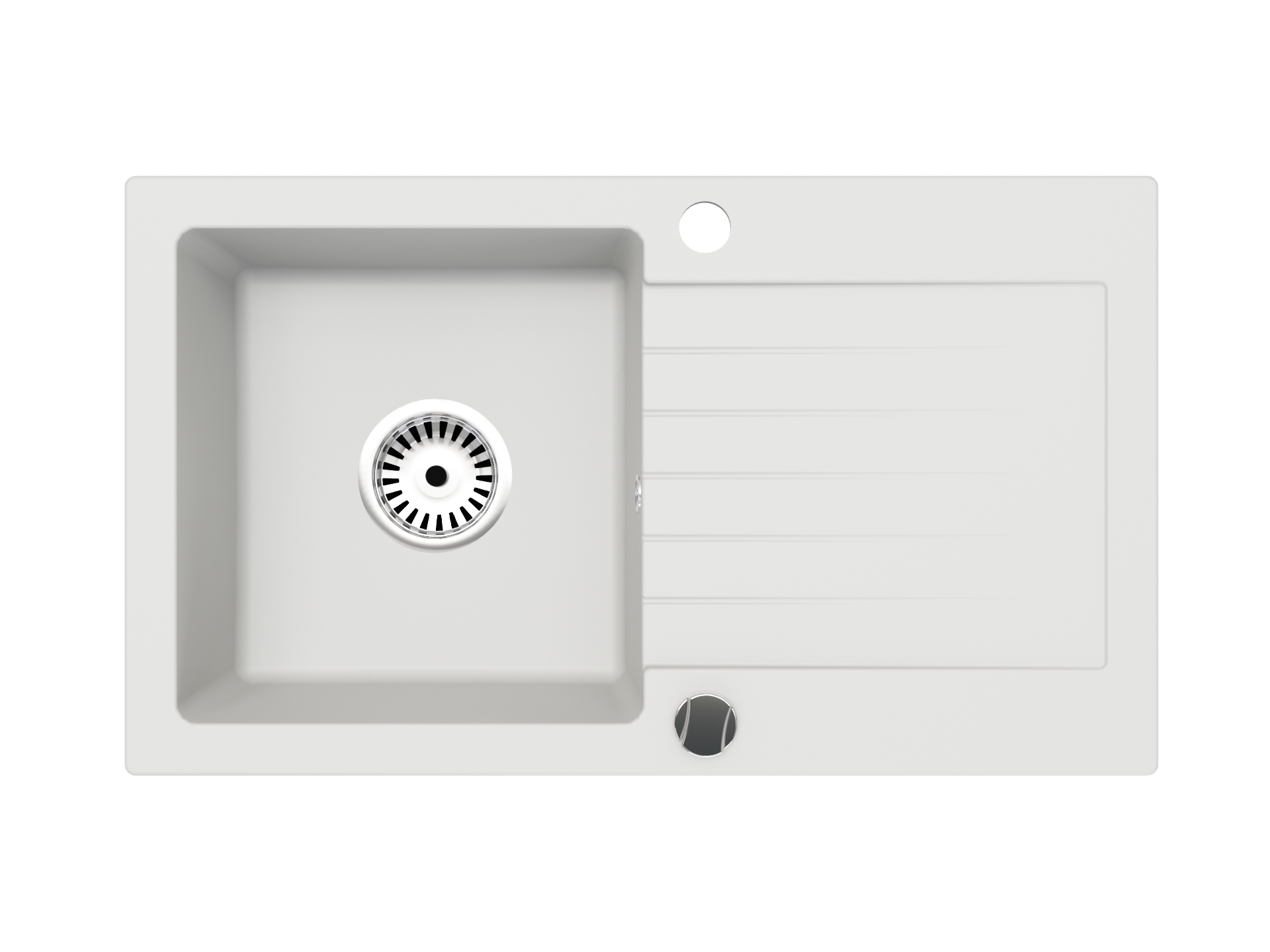 Granitspüle Alisha 75 × 43,5 cm Weiß mit Siphon-Set, kratzfest & hitzebeständig (Ohne Armatur)