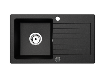 Granitspüle 75x43,5 cm mit Abtropffläche – Alisha Einbauspüle beidseitig montierbar, inkl. Siphon