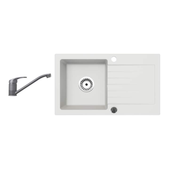 Granitspüle Alisha 75x43,5 cm mit Abtropffläche – Einbauspüle beidseitig montierbar, inkl. Siphon (Mit Armatur oder ohne wählbar)