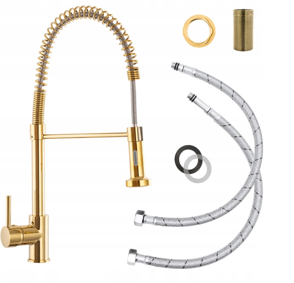 SPIRAL_Kuechenarmatur_Schwarz_Gold_oder_Silber_Profi-Armatur_mit_Ausziehbrause_360_Drehung_Messingkoerper