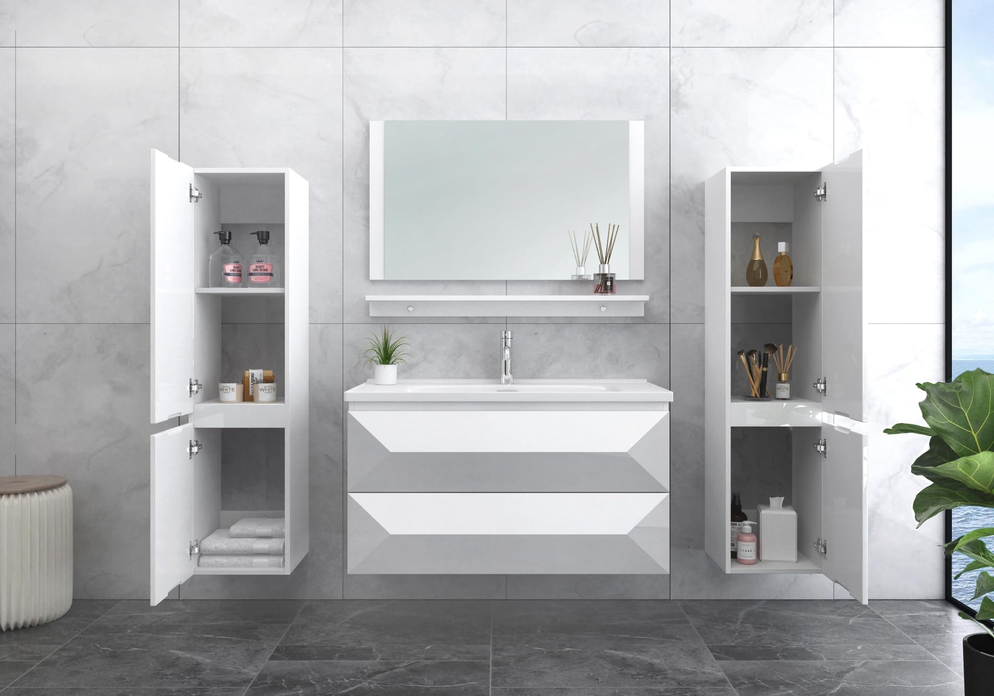 Badmoebel_Set_Miran_Hochglanz_Weiss_Spiegel_Keramik-Waschbecken_Soft-Close_Unterschrank