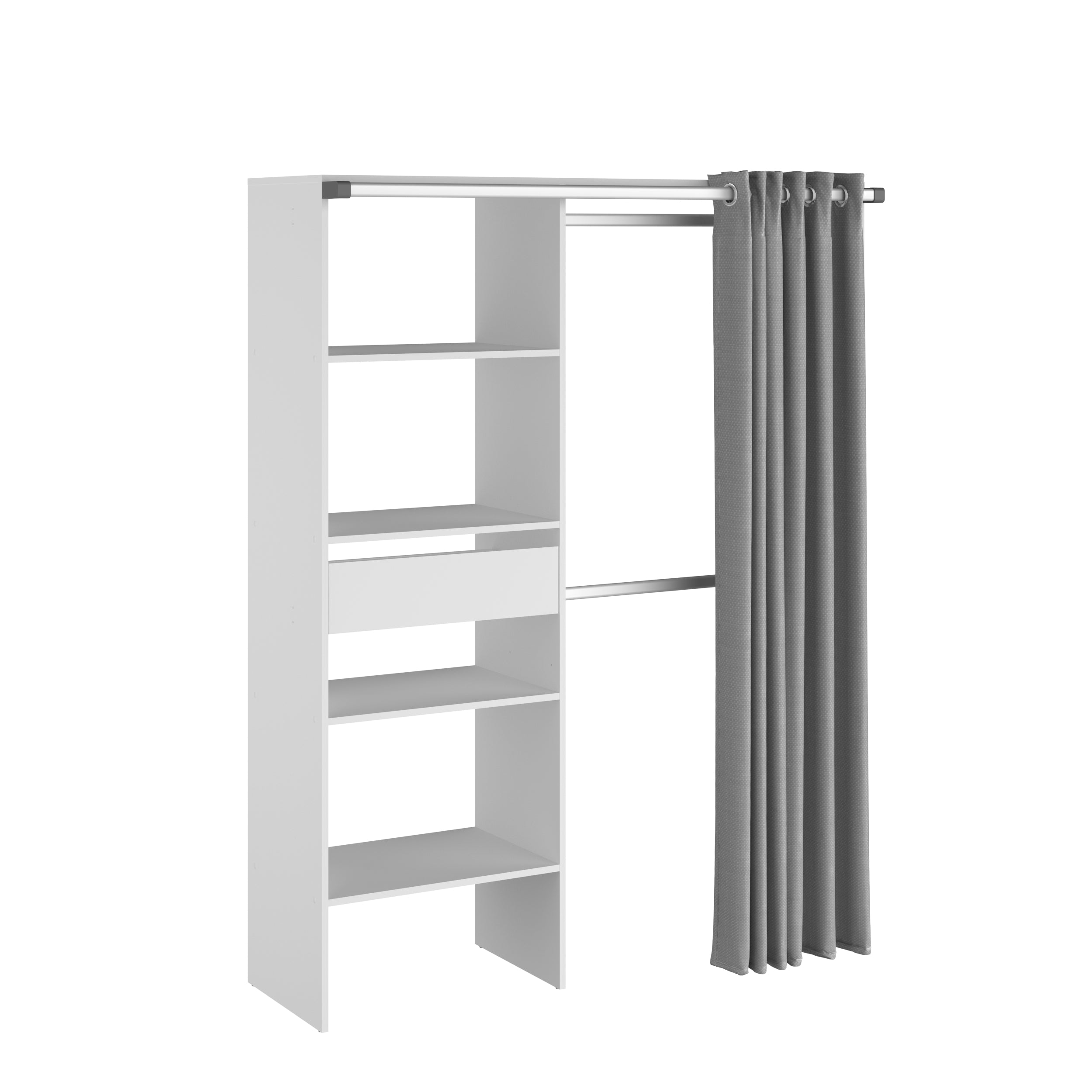 Parisot Kleiderschrank Bari 1 Weiß – 143x182 cm mit Stoffvorhang & Schublade