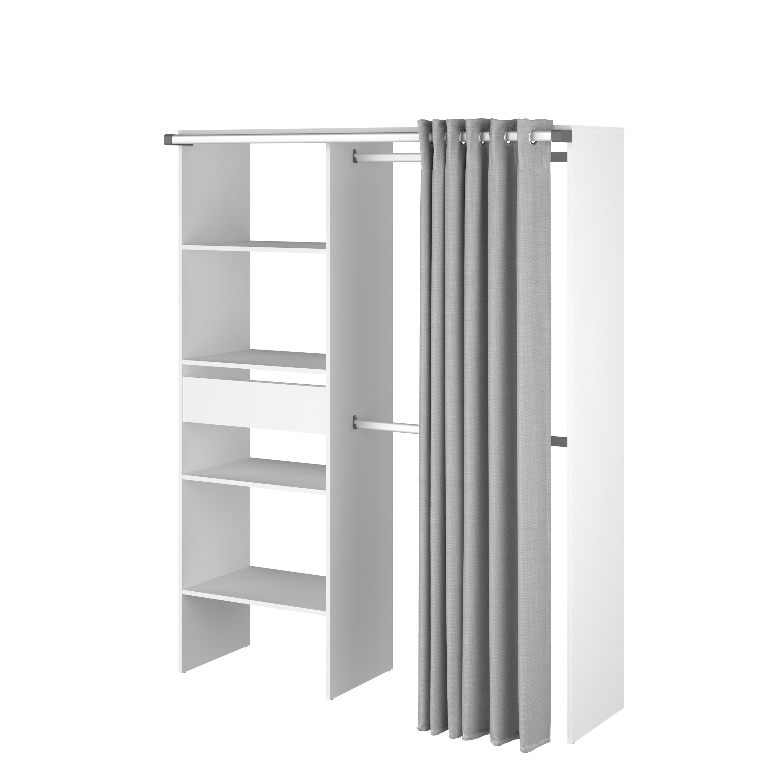 Parisot Kleiderschrank Bari 1 Weiß – 143x182 cm mit Stoffvorhang & Schublade