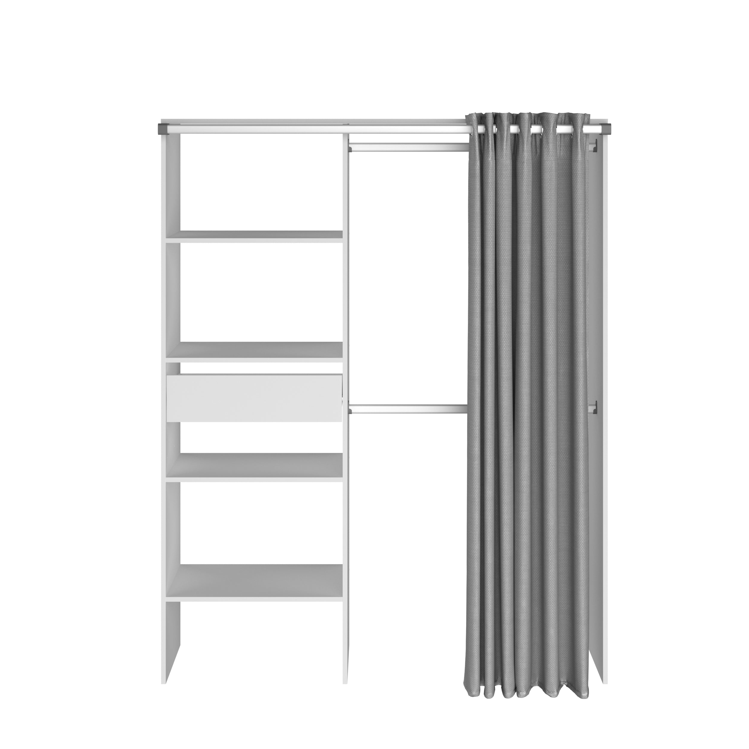 Parisot Kleiderschrank Bari 1 Weiß – 143x182 cm mit Stoffvorhang & Schublade