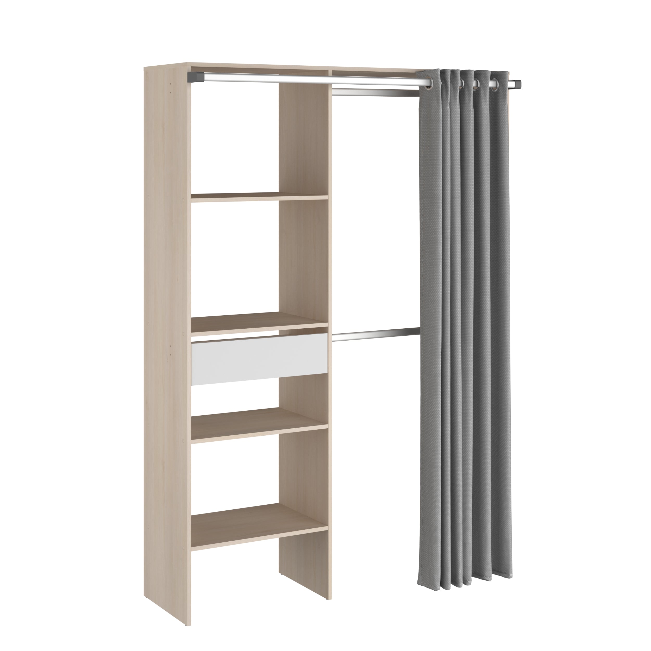 Parisot Kleiderschrank Bari 2 Akazie – 143x182 cm mit Stoffvorhang & Schublade