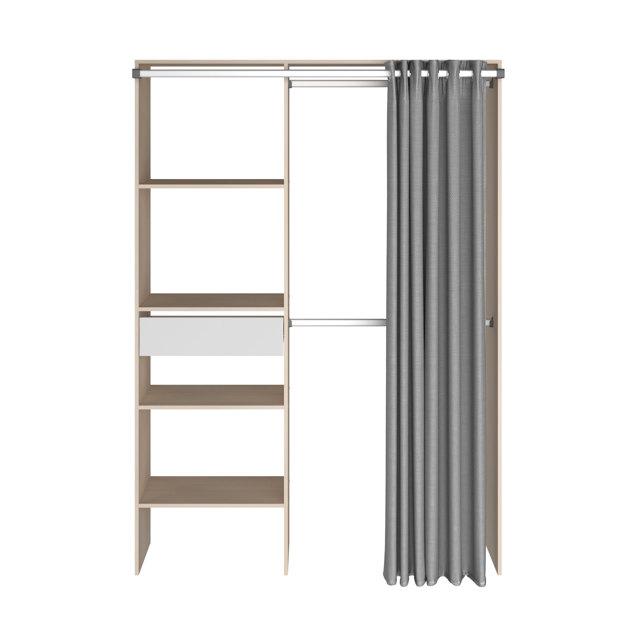 Parisot Kleiderschrank Bari 2 Akazie – 143x182 cm mit Stoffvorhang & Schublade