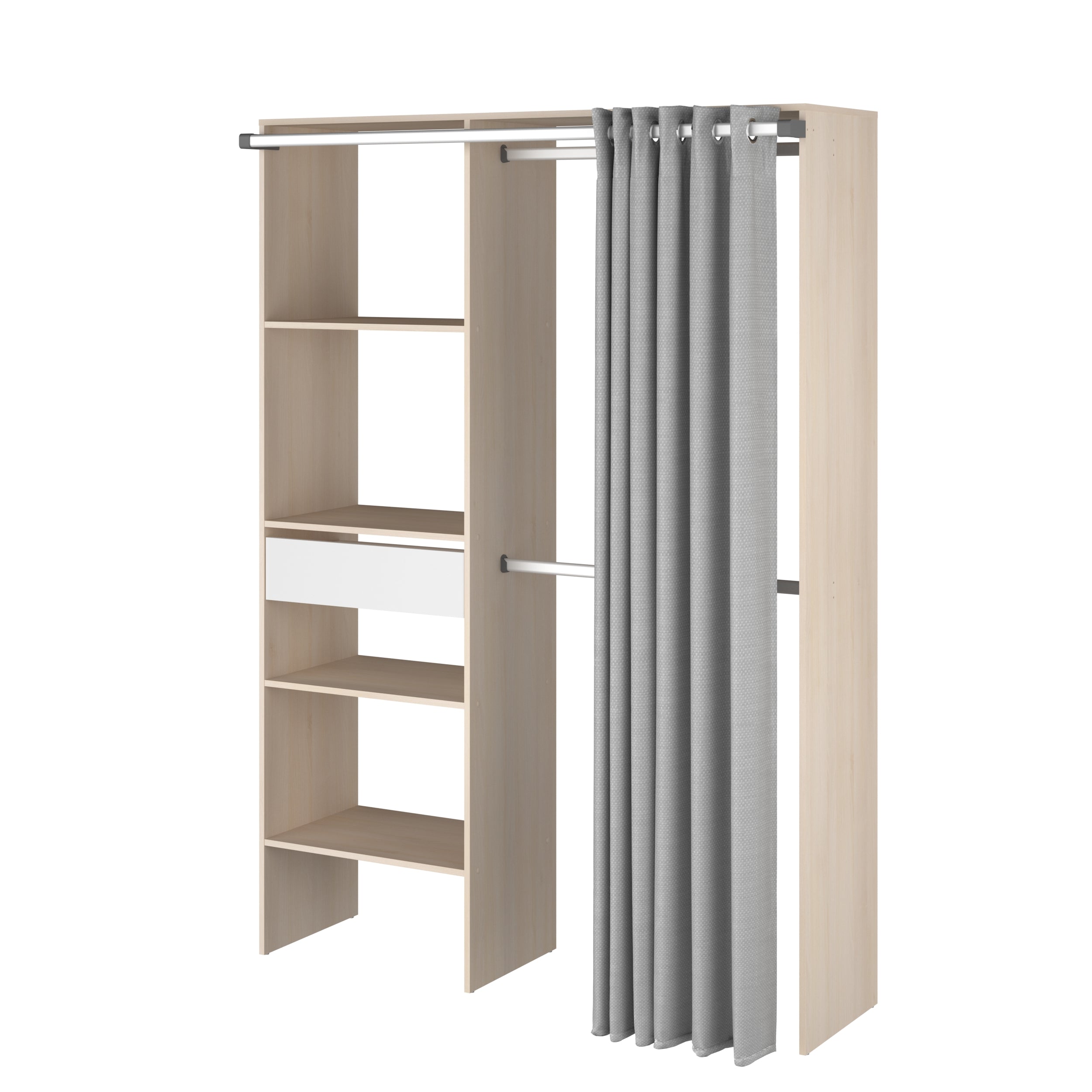 Parisot Kleiderschrank Bari 2 Akazie – 143x182 cm mit Stoffvorhang & Schublade