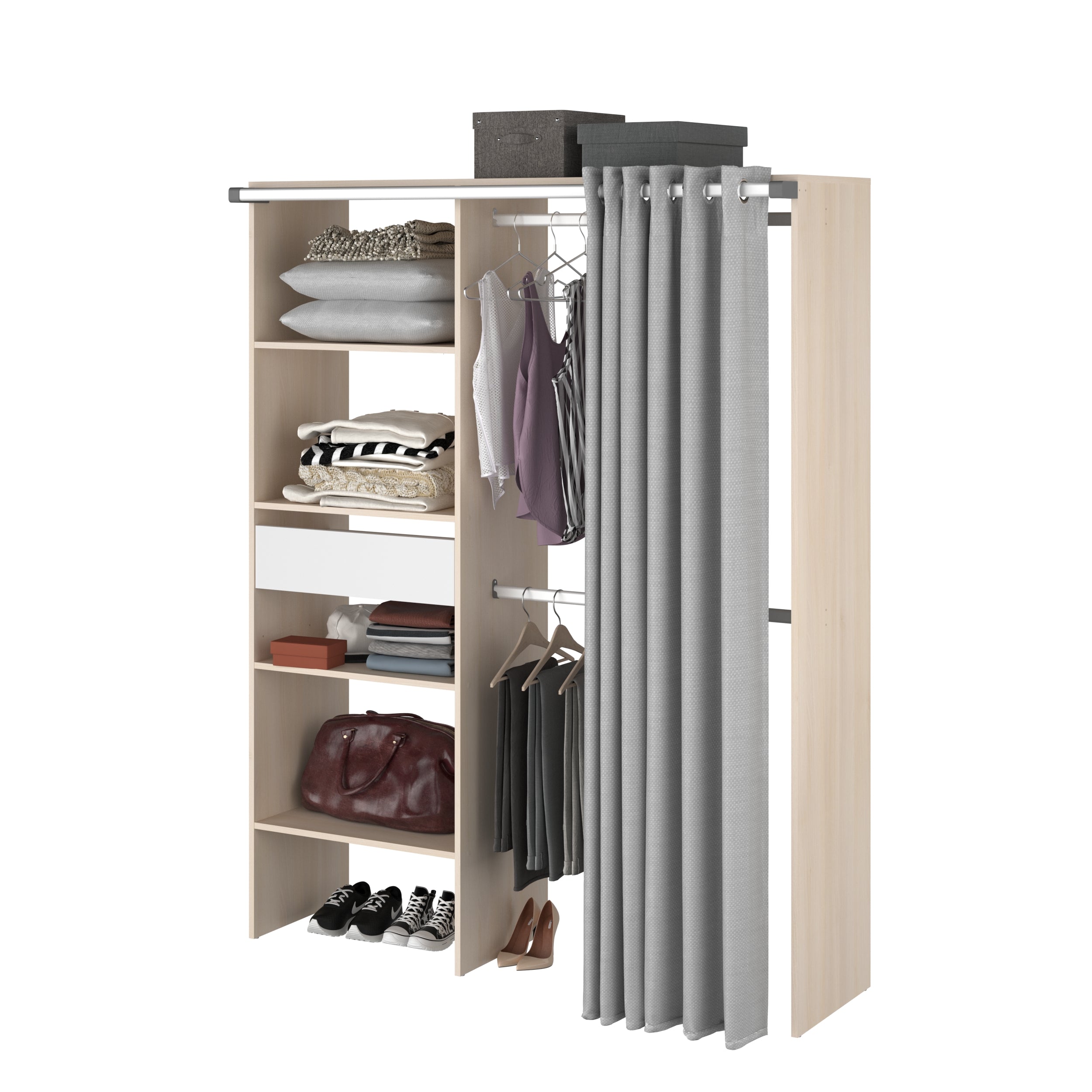 Parisot Kleiderschrank Bari 2 Akazie – 143x182 cm mit Stoffvorhang & Schublade